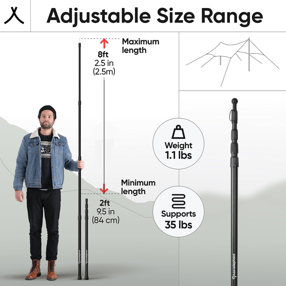Green Elephant tarp-poles-twist-lock ensures quick, secure setups on uneven ground
