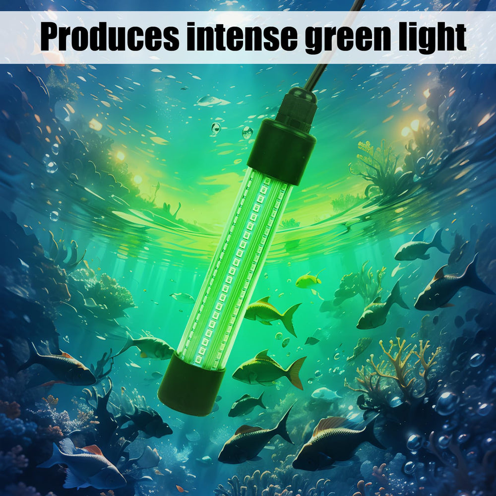 Green LED fish attractor light attracting baitfish underwater