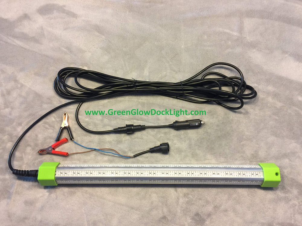 Car charger plug included with Green Glow Dock Light for on-the-go use.