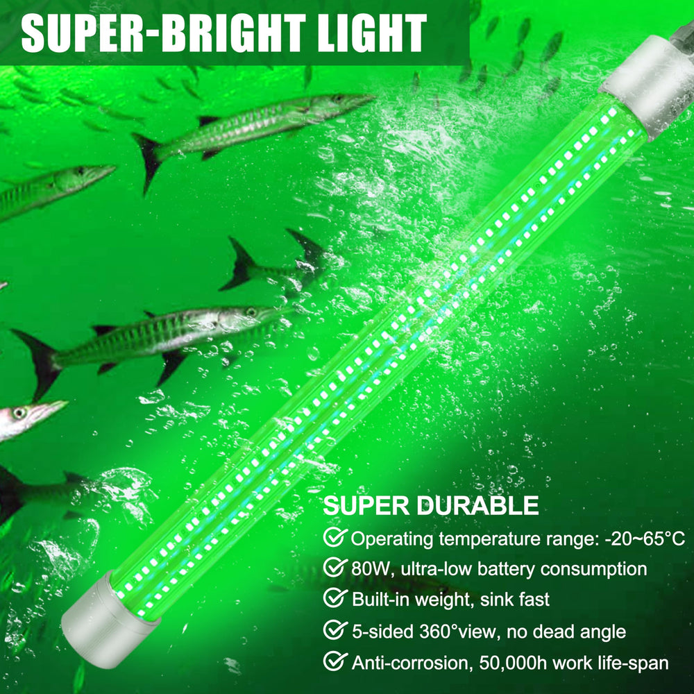 Green LED night fishing light with 360-degree beam