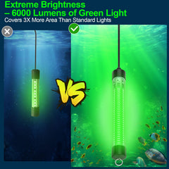 Green 6000-lumen LED underwater fishing light