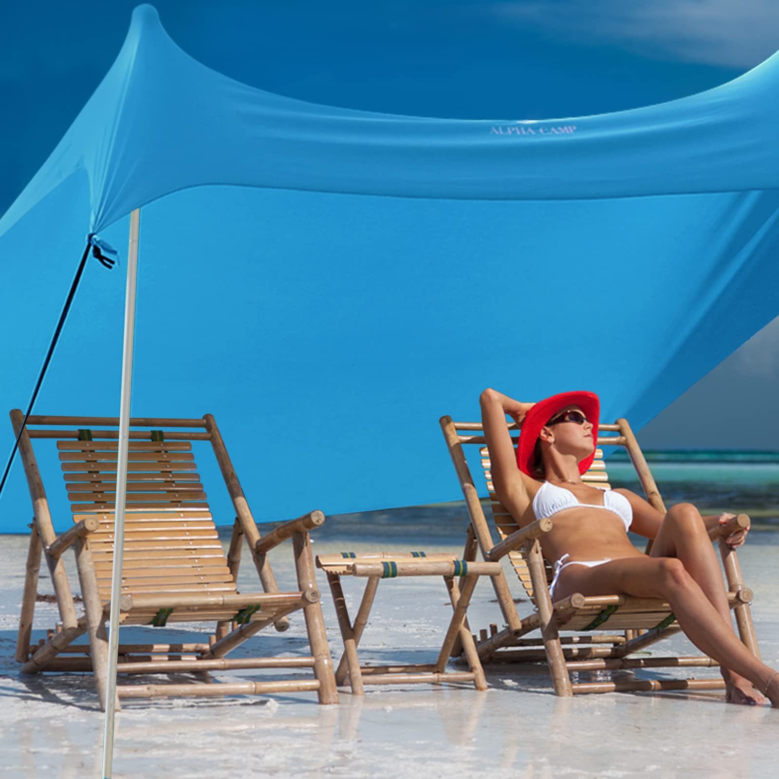 GREEN PARTY Beach Tent 7x7 blue quick setup saves time at the beach.