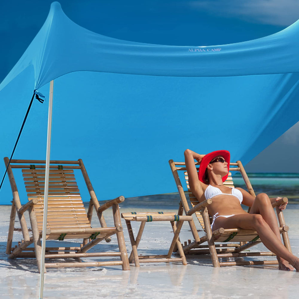 GREEN PARTY Beach Tent 7x7 blue quick setup saves time at the beach.
