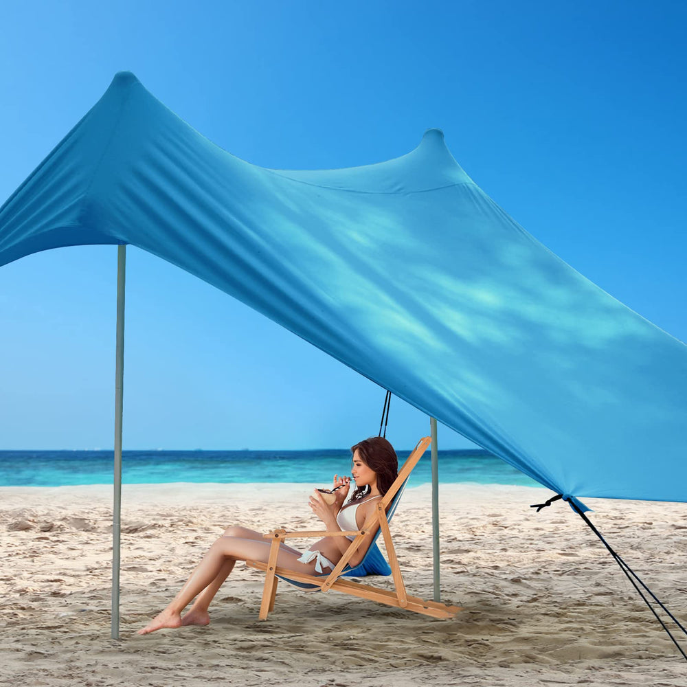 GREEN PARTY Beach Tent 7x7 blue portable design makes family outings easy.