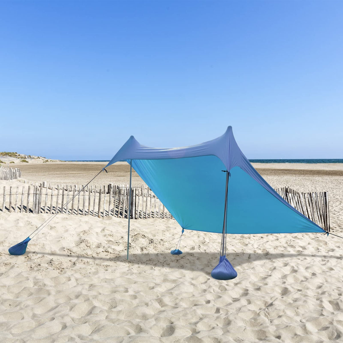 GREEN PARTY Beach Tent 7x7 blue sun shelter offers UPF50+ protection for sunny beach outings.