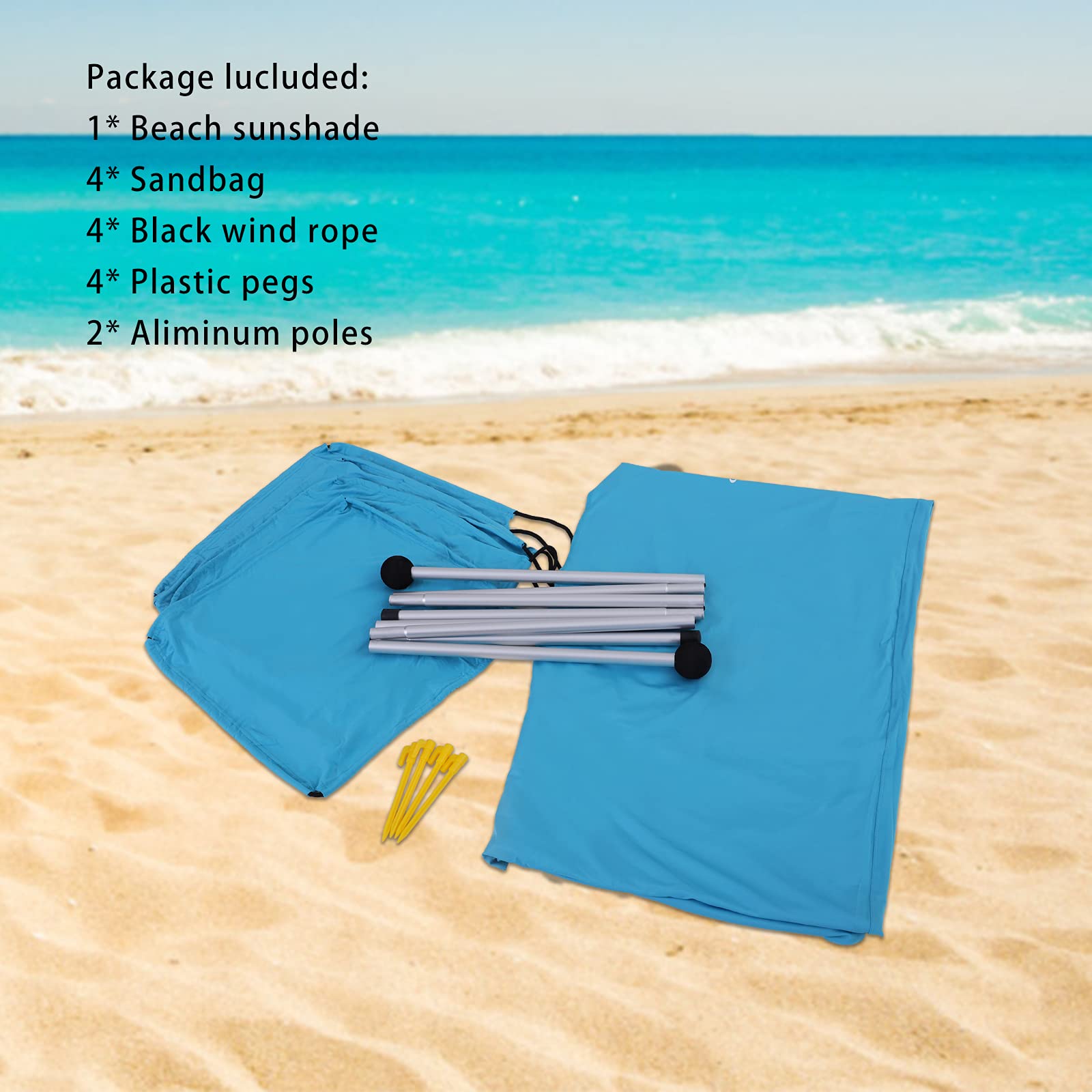 GREEN PARTY Beach Tent 7x7 blue includes 4 sandbag anchors for secure grounding.