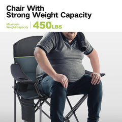 GREEN PARTY folding chair cup holder detail for quick access to beverages
