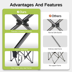 Green Party heavy-duty frame provides stable support on uneven ground