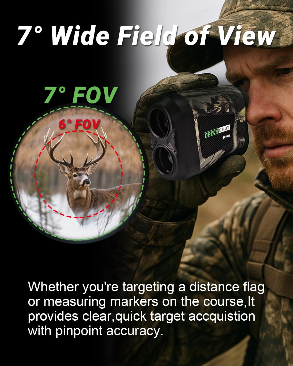 GREEN SHOT rangefinder with flagpole lock for quick distance to flag