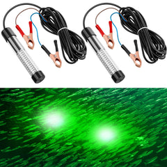 Two green submersible underwater fishing lights (12V, 10W)