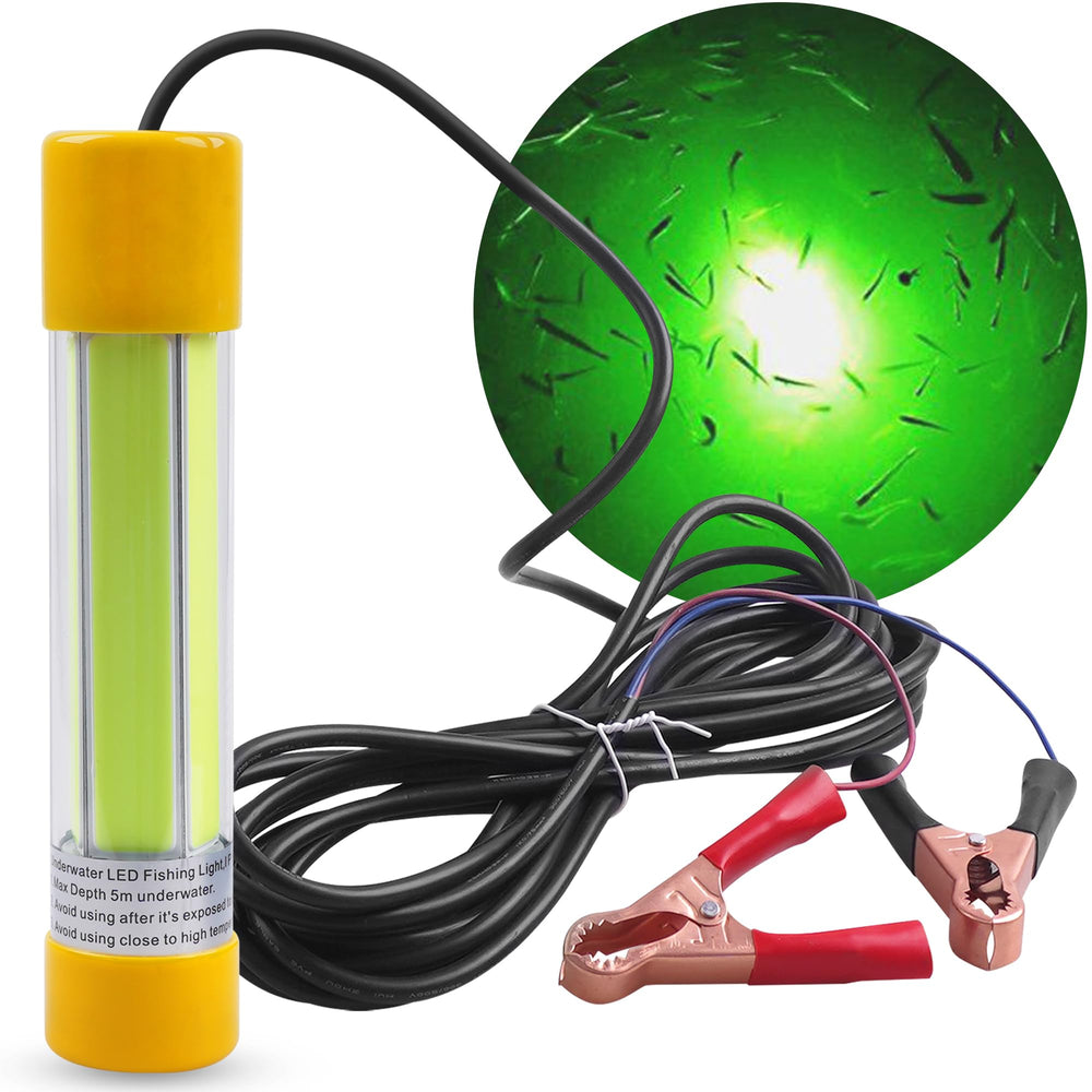Front view of green underwater fishing light
