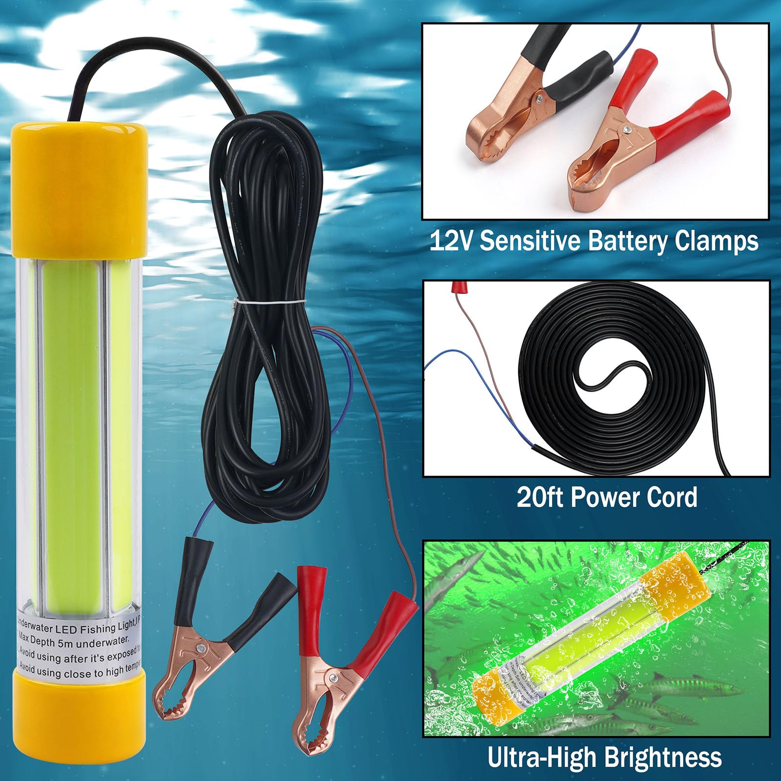 Side view showing 20ft power cord and durable housing