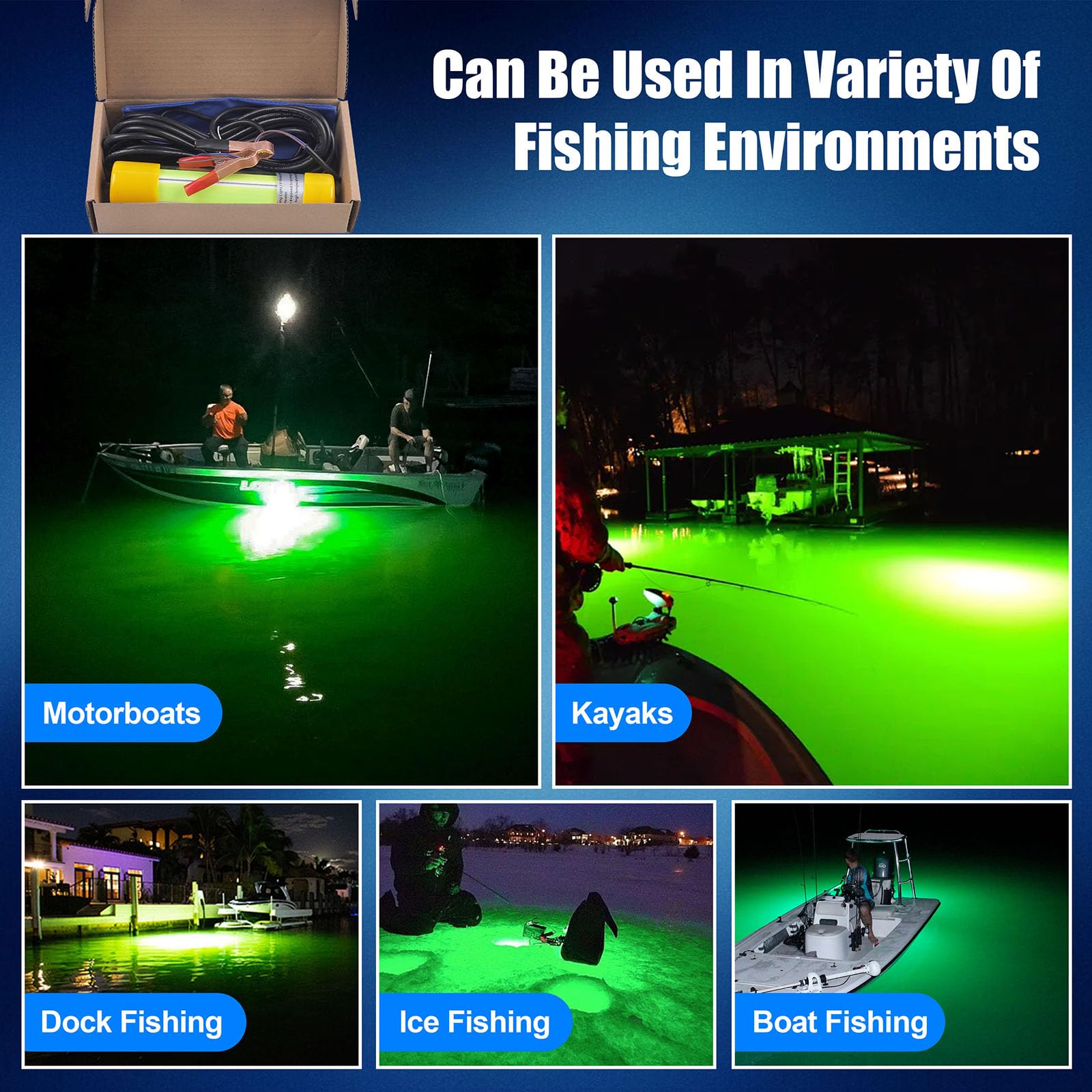 Mounted on dock or boat for night fishing