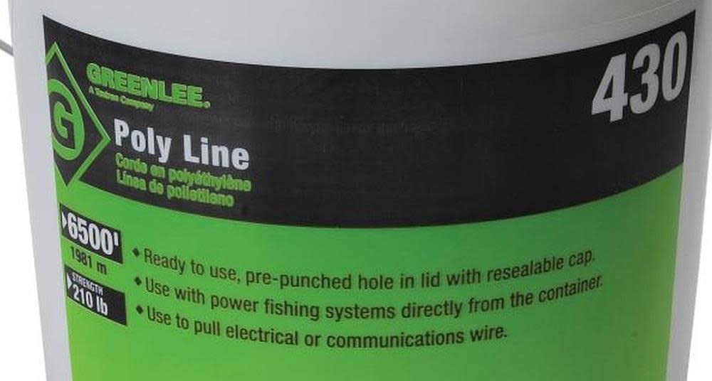 Greenlee fishing line 210lb cap label visible for quick capacity checks during heavy-duty tasks