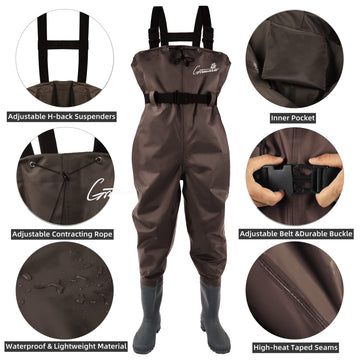 Greenwater chest waders with adjustable suspenders in use.