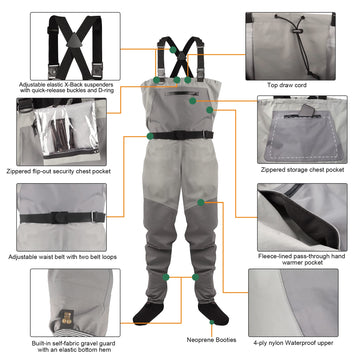 GREENWATER adjustable suspenders and D-ring keep the fit secure during long fishing sessions.