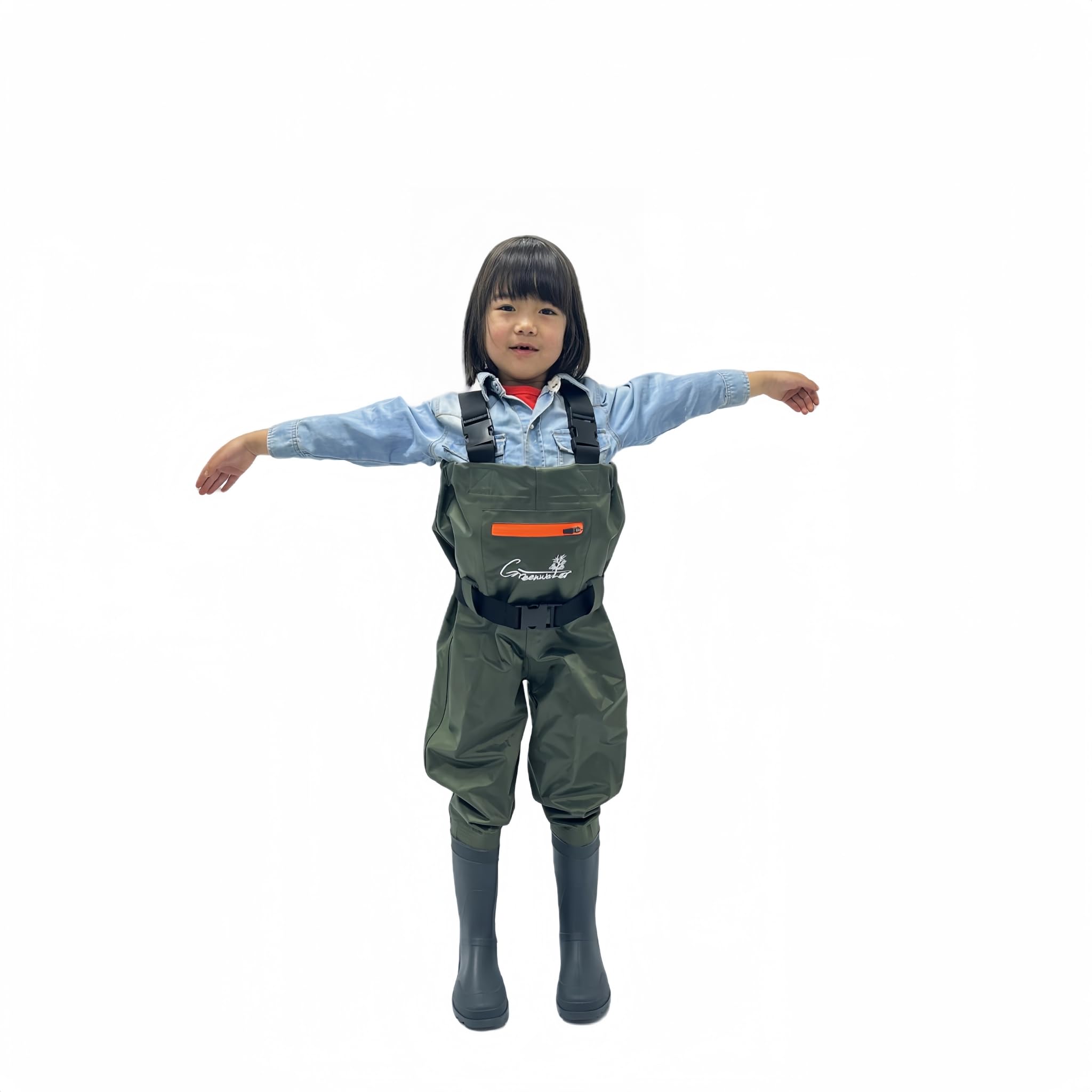 GREENWATER Kids chest waders in use outdoors highlight family-friendly fishing.