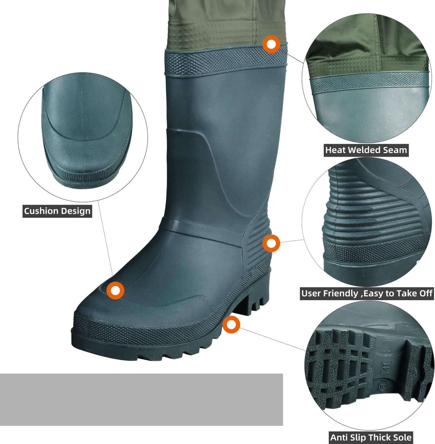 GREENWATER Kids chest waders pocket closeup highlights waterproof zipper for essentials.