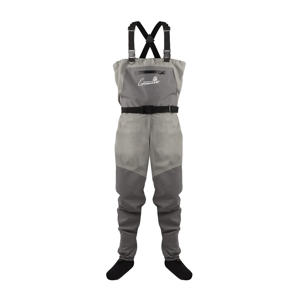 GREENWATER waders gray waistbelt shows adjustable fit for comfort