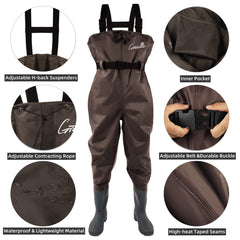 GREENWATER waders feature lightweight nylon PVC for easier movement