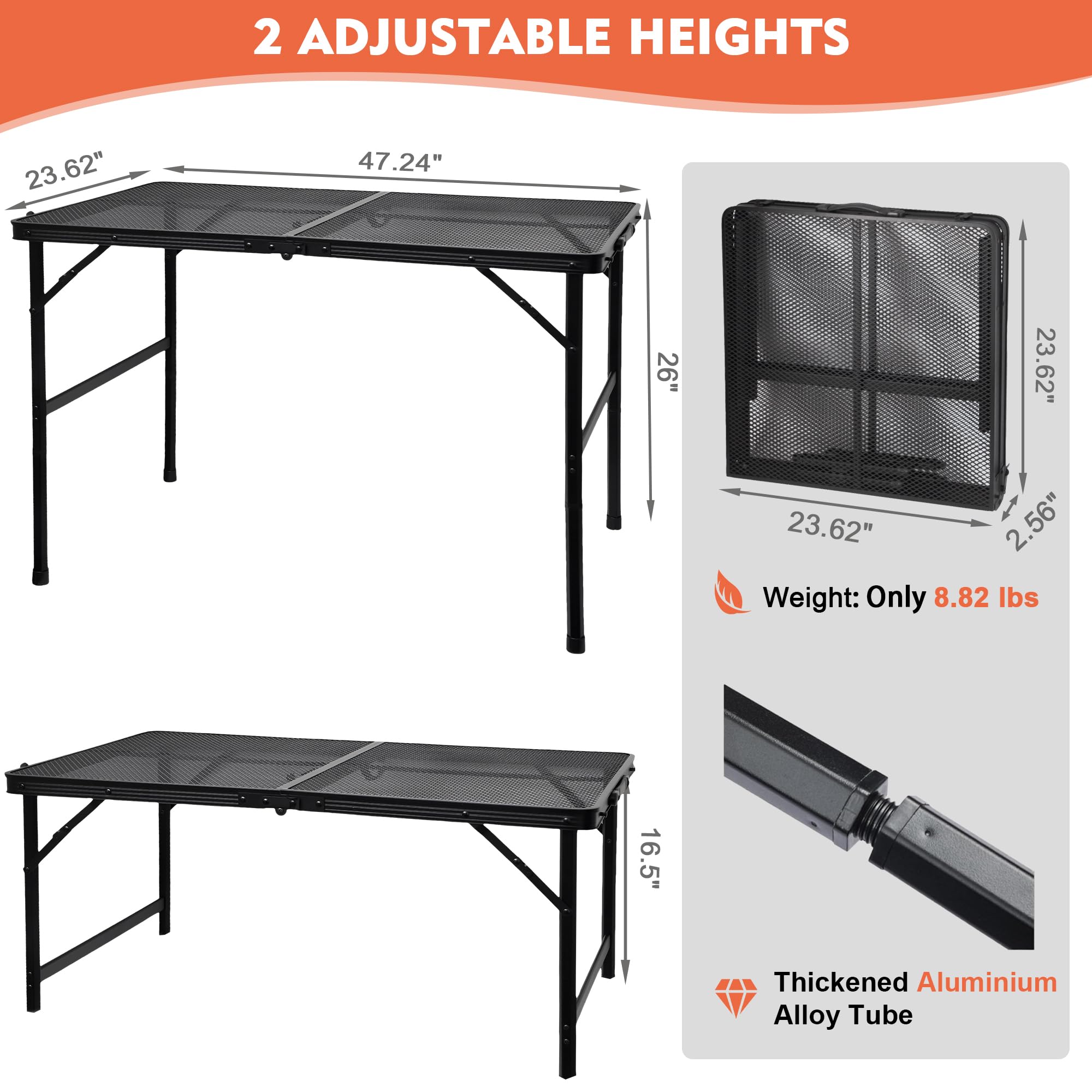 GREGIN camping table folded compact for easy transport and storage