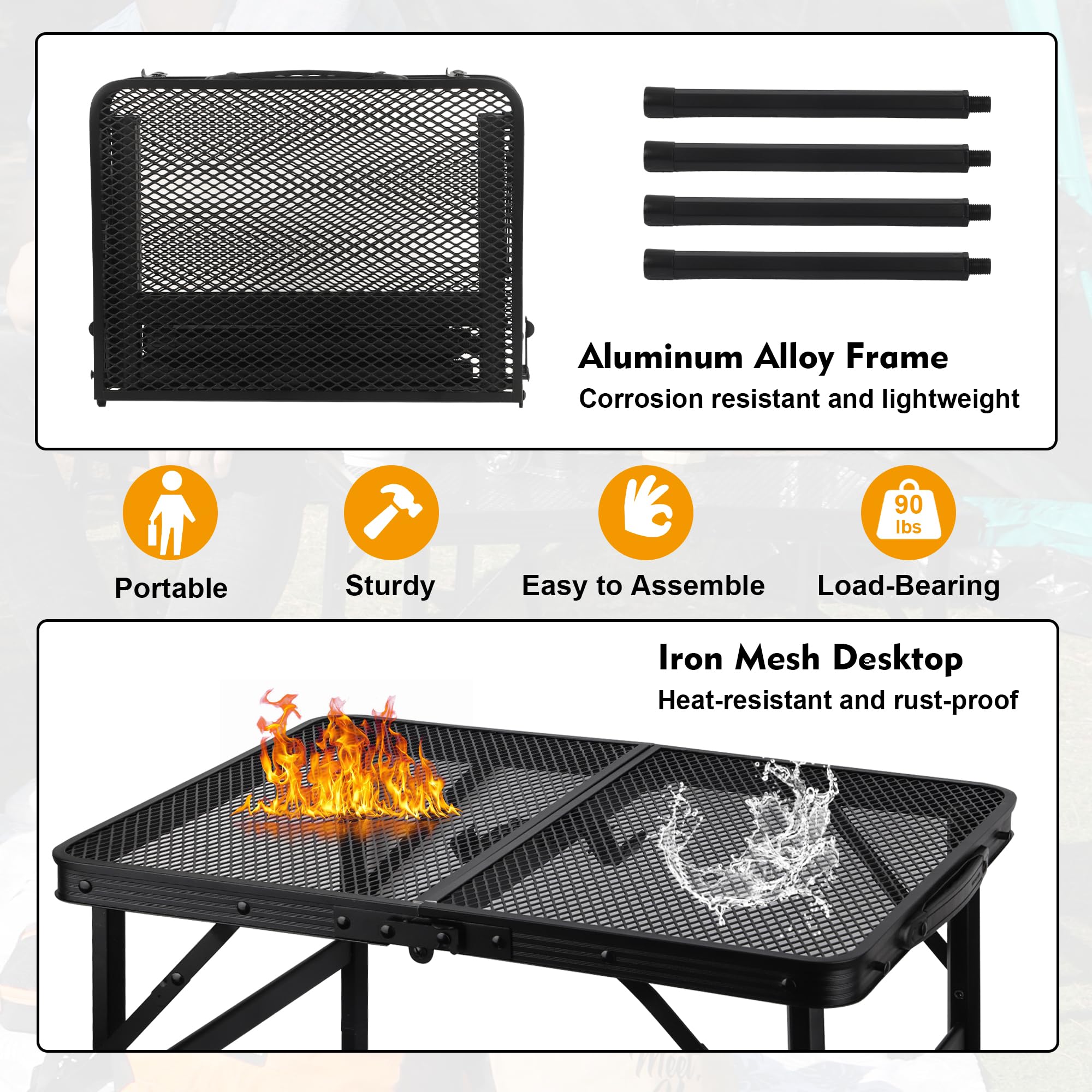GREGIN camping table folded-dimensions highlights compact storage when not in use.