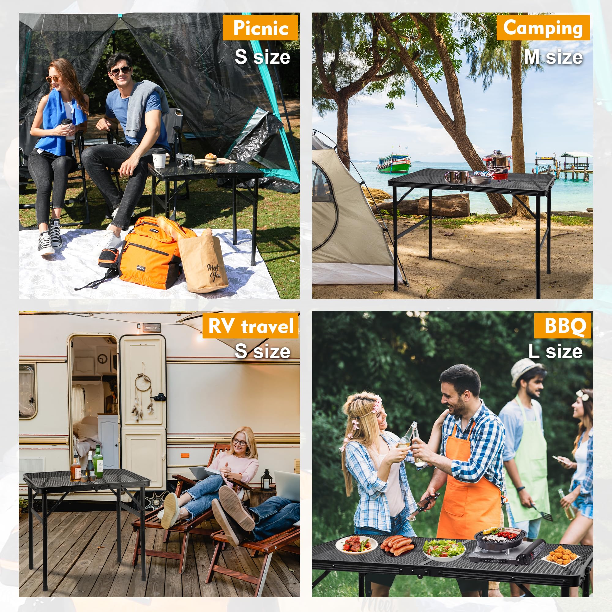 GREGIN camping table ideal-use-cases captures camping, BBQ, picnics with versatile outdoor surface.