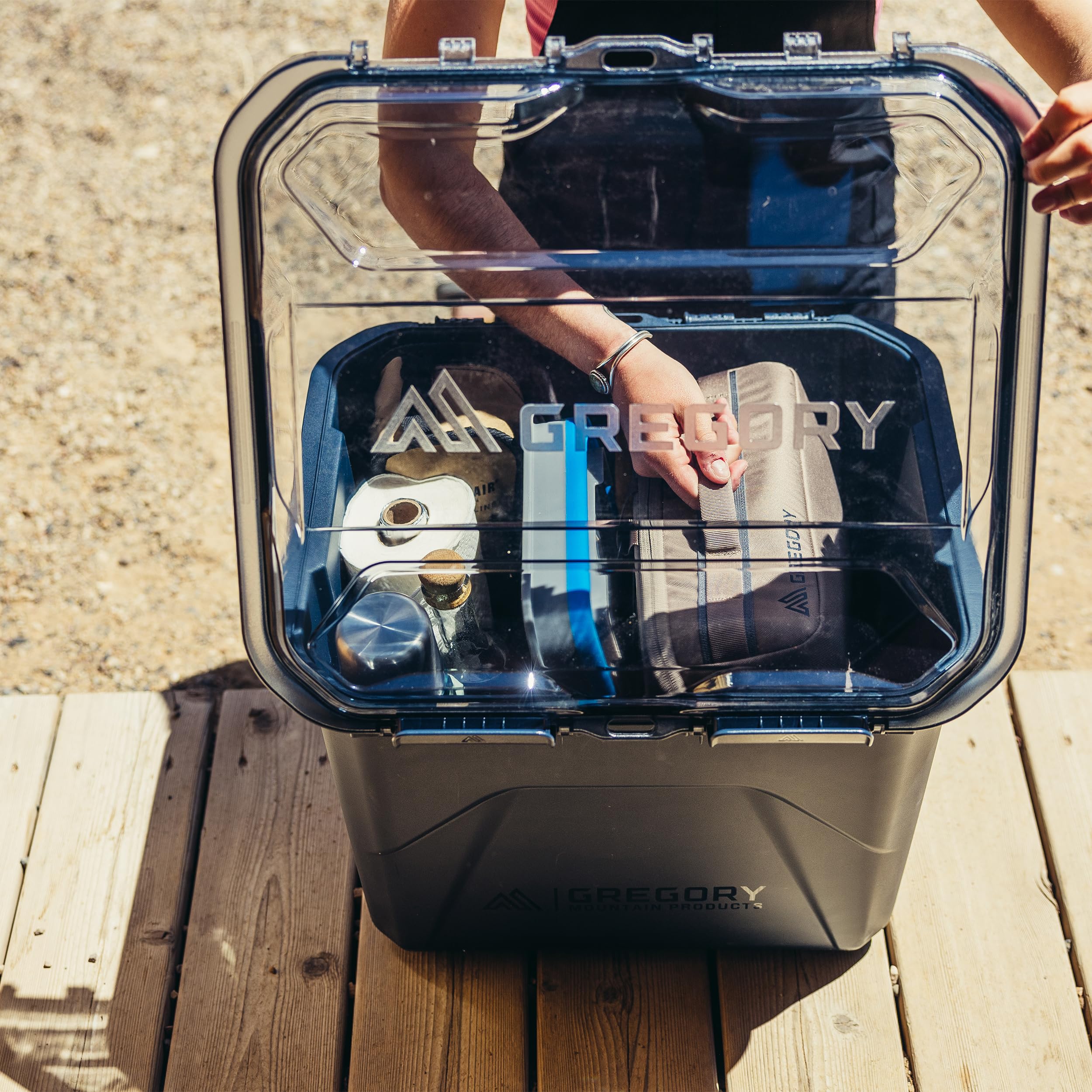 Gregory Alpaca 50L gear box stackable design saves space during trips