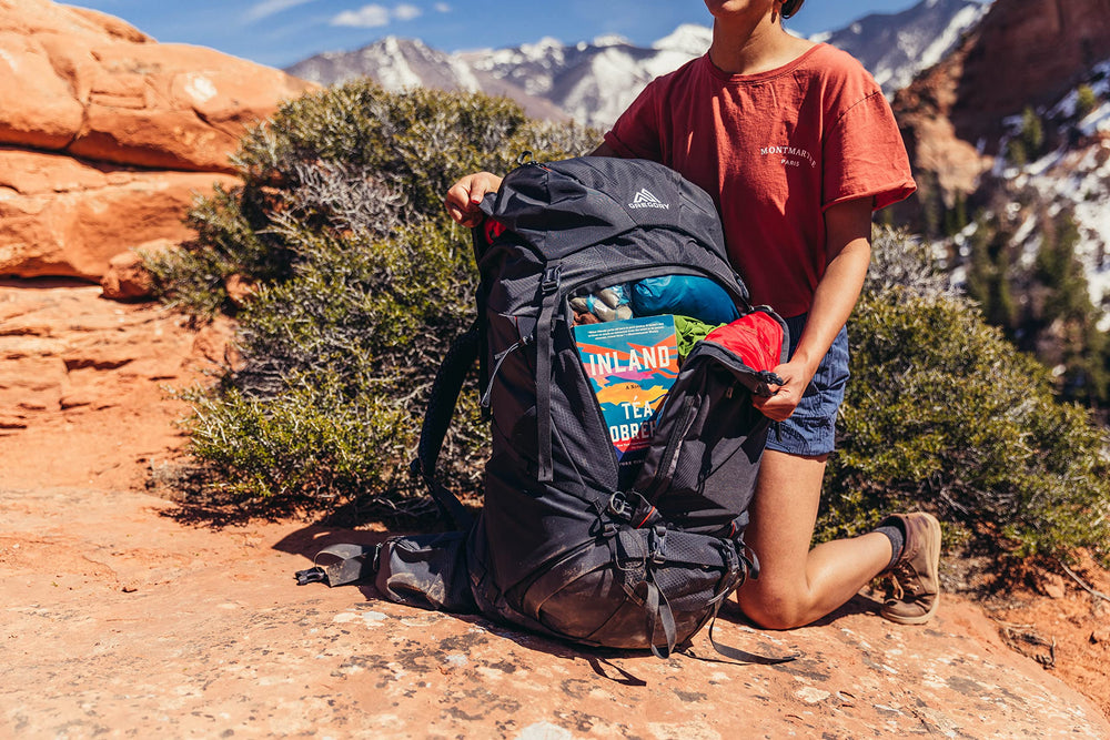 Gregory Deva 80L Pro floating divider pockets on the front for organization.