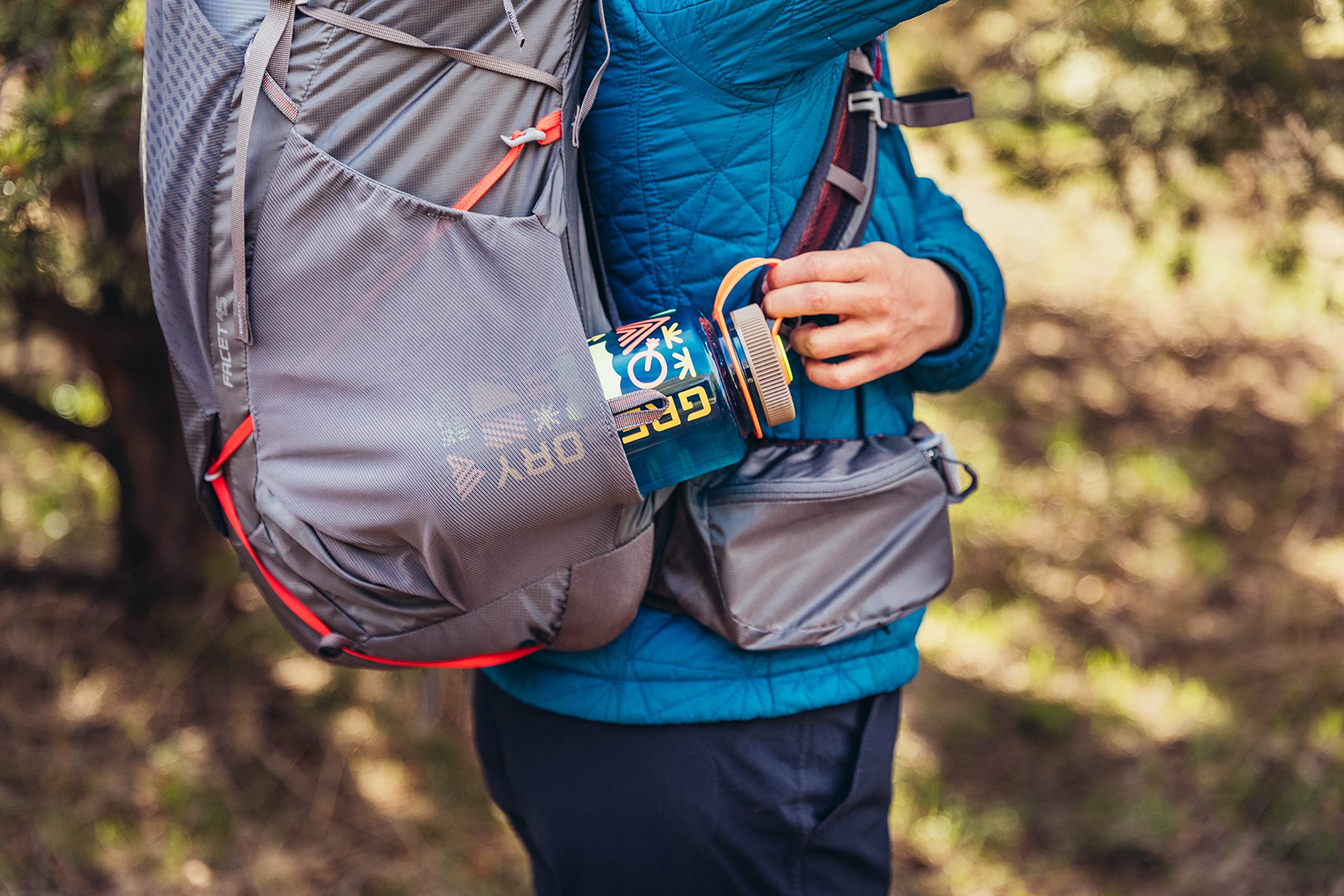 Gregory Facet 45L women's pack close-up showing durable stitching and load compression