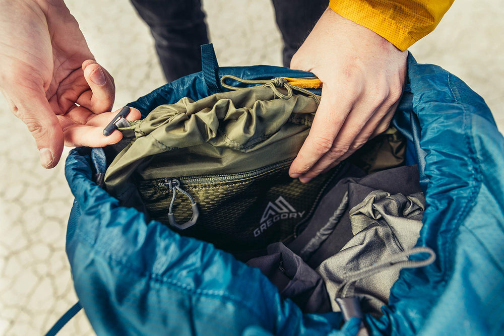 Gregory Maven 65L raincover pocket keeps gear protected in sudden showers