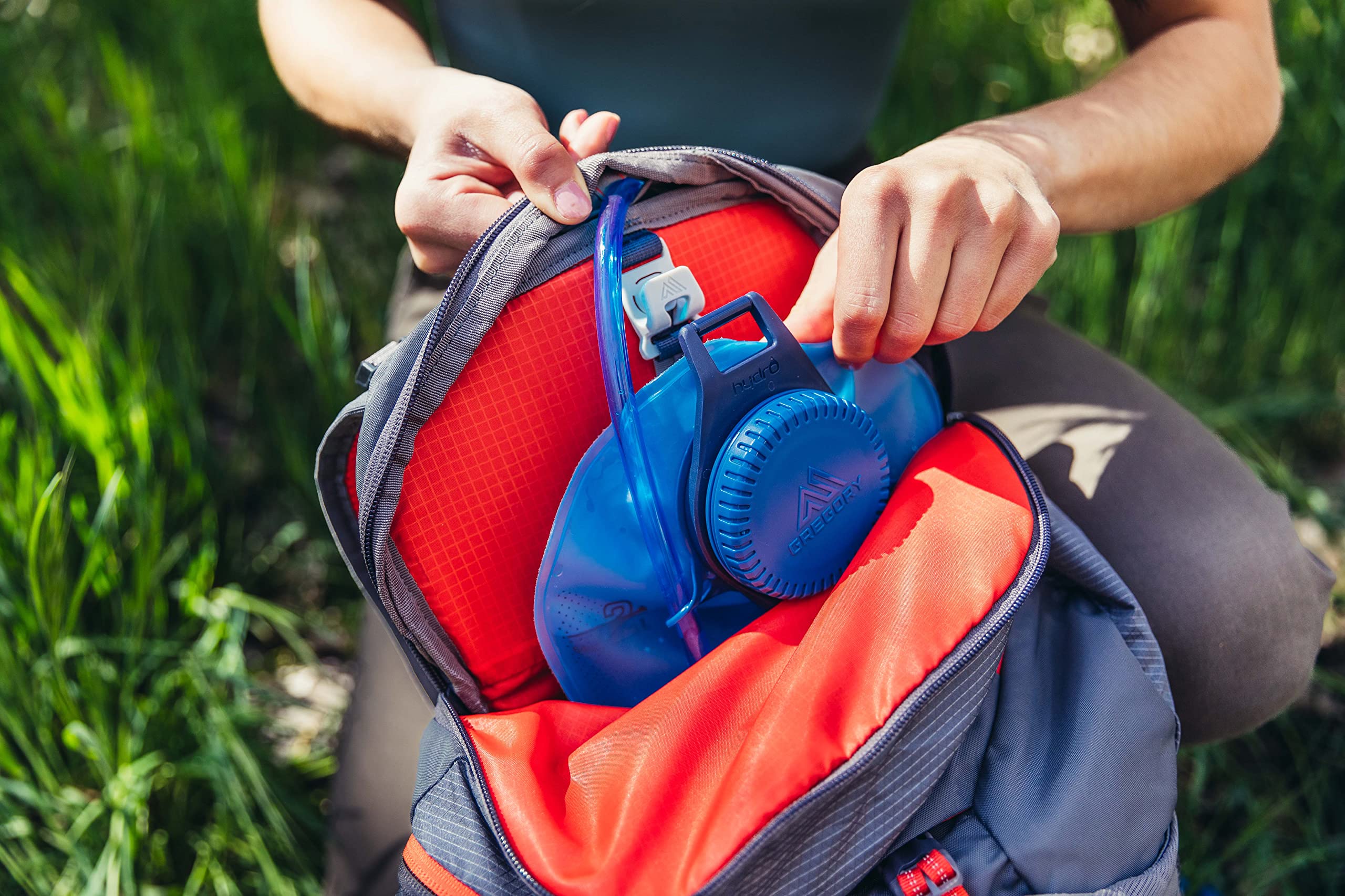 Gregory Maya SpeedClip hydration hanger works with compatible reservoirs.