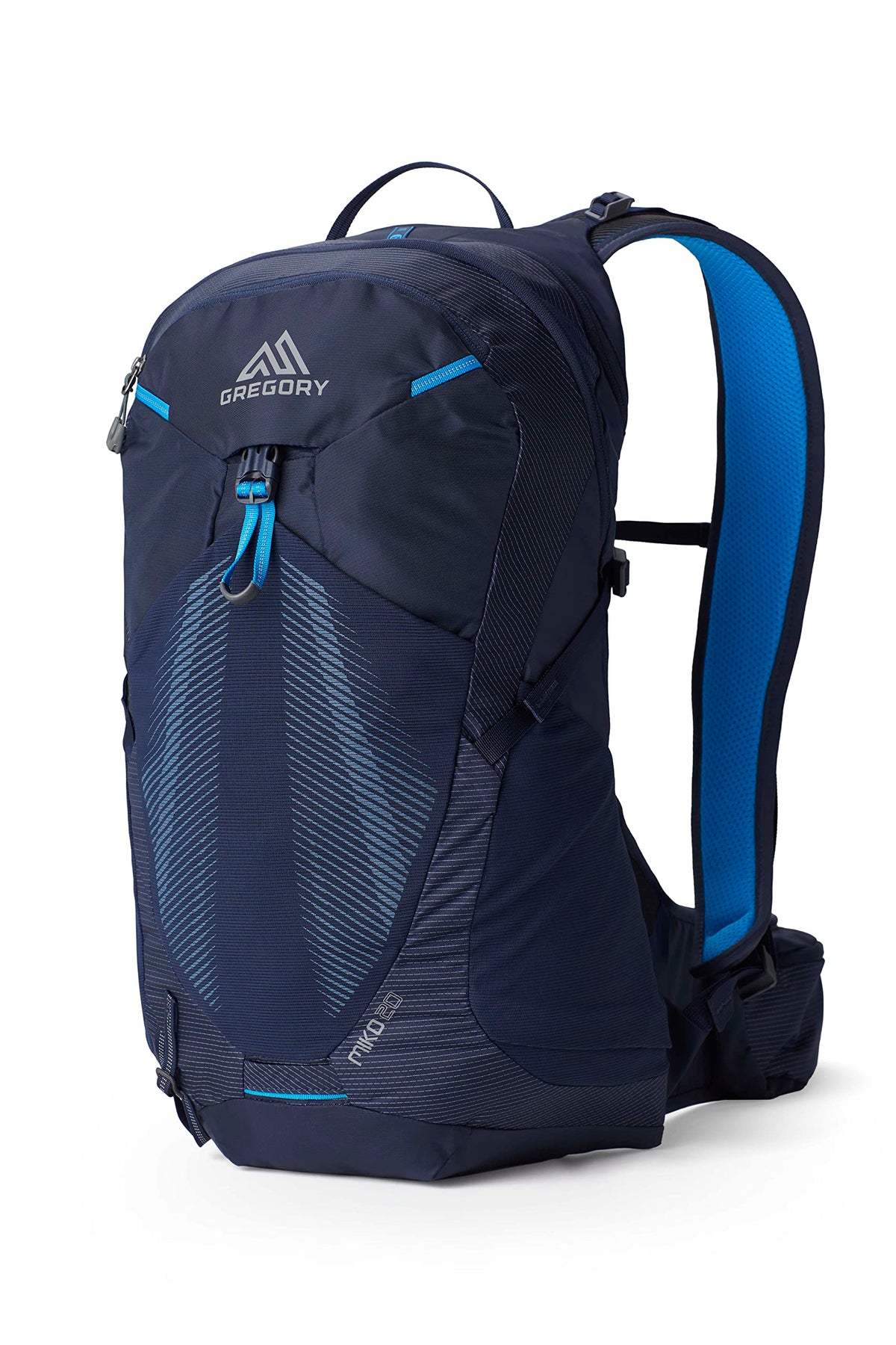 Gregory Miko 20L front view in volt blue for day hikes and quick access