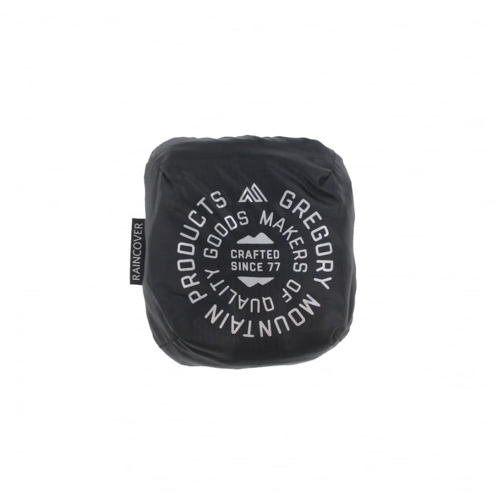 Gregory raincover harness attachment demonstrates secure attachment for easy on-trail deployment.