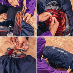 Gregory Raincover reflective logo aiding visibility in low light conditions.