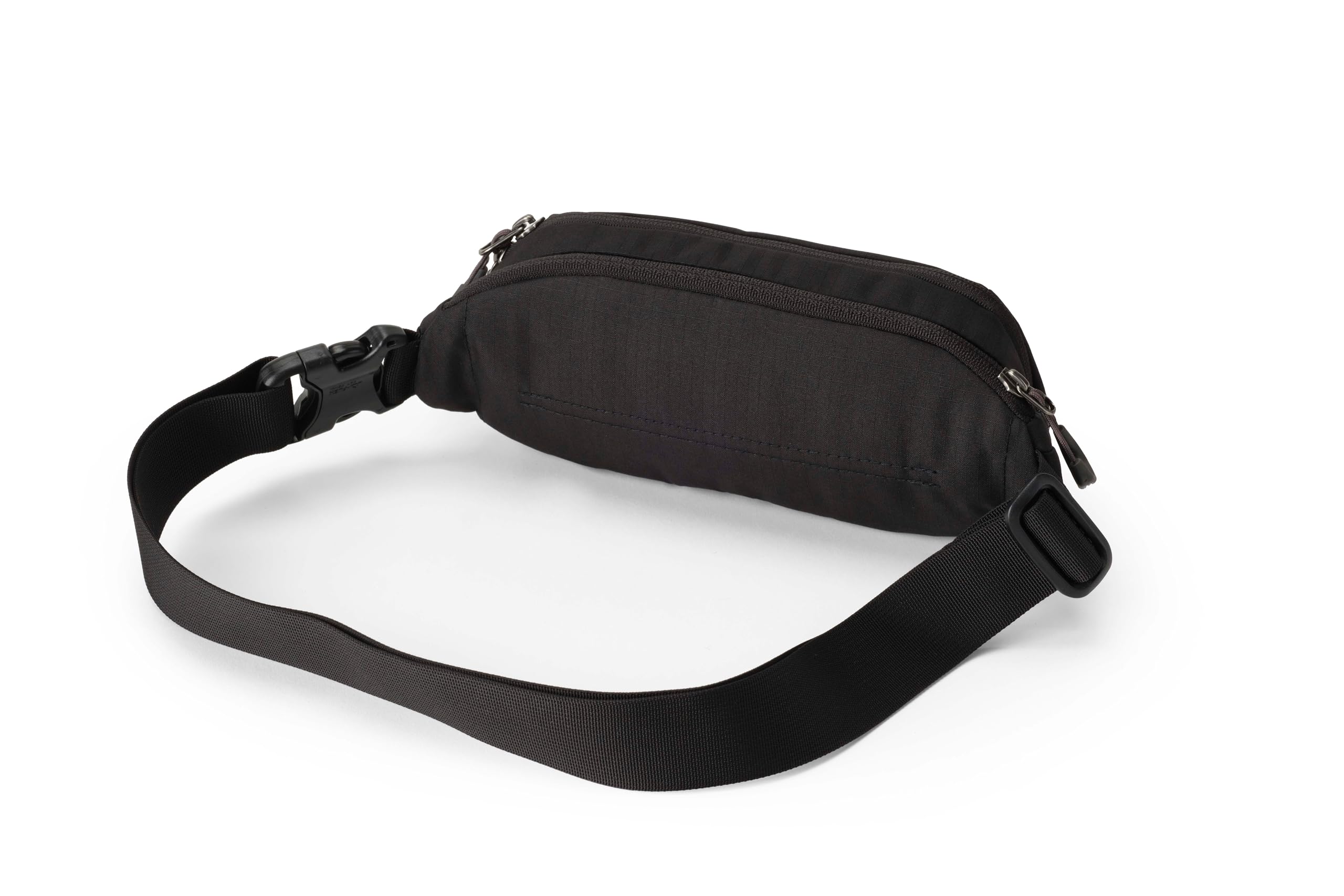 Gregory Rhune belt bag strap detail shows secure buckle and tensioner for tidy fit