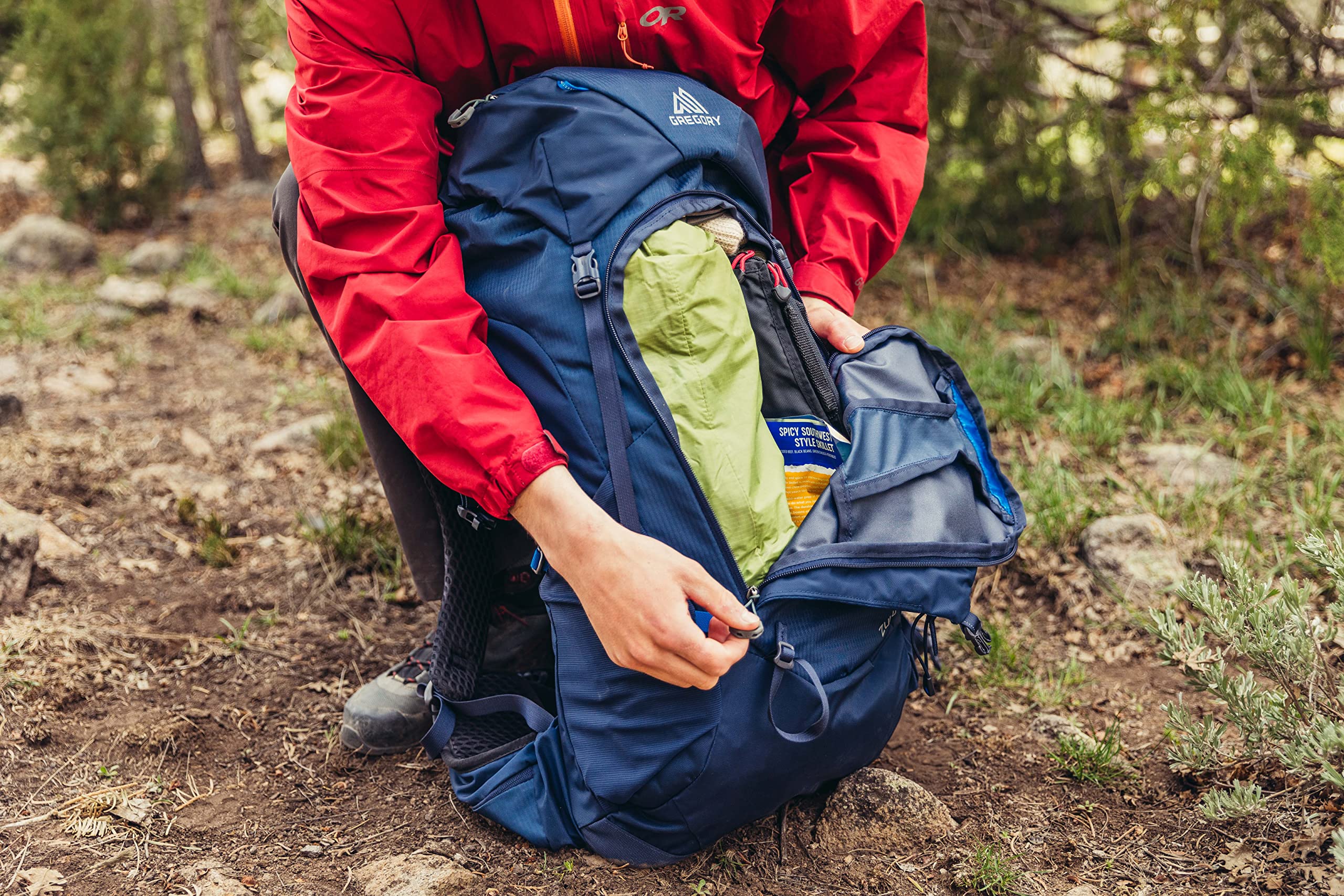 Gregory Zulu 45L large hipbelt pockets offer secure quick-access essentials on trail.