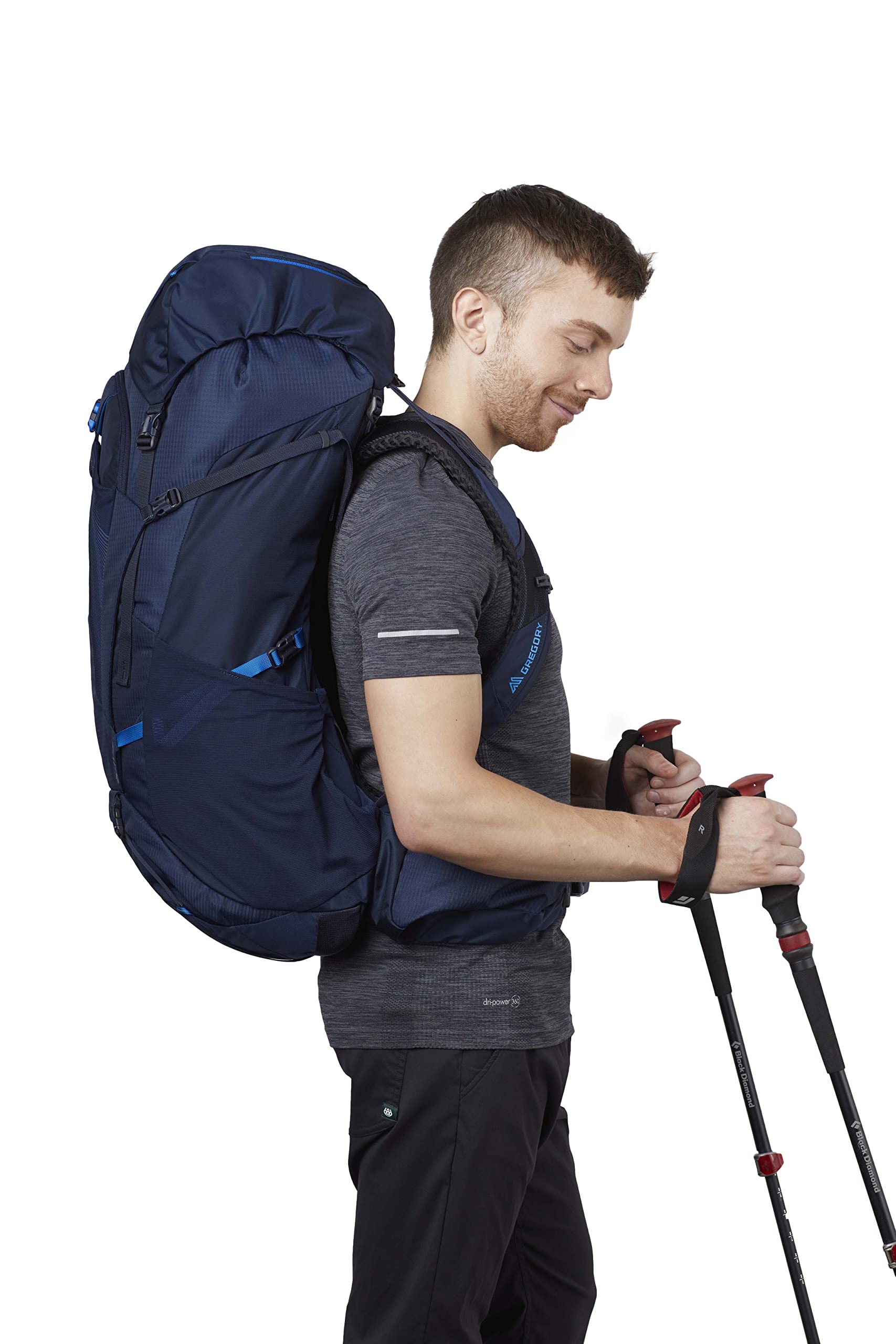 Gregory Zulu 65L hydration sleeve with SpeedClip for easy reservoir access.