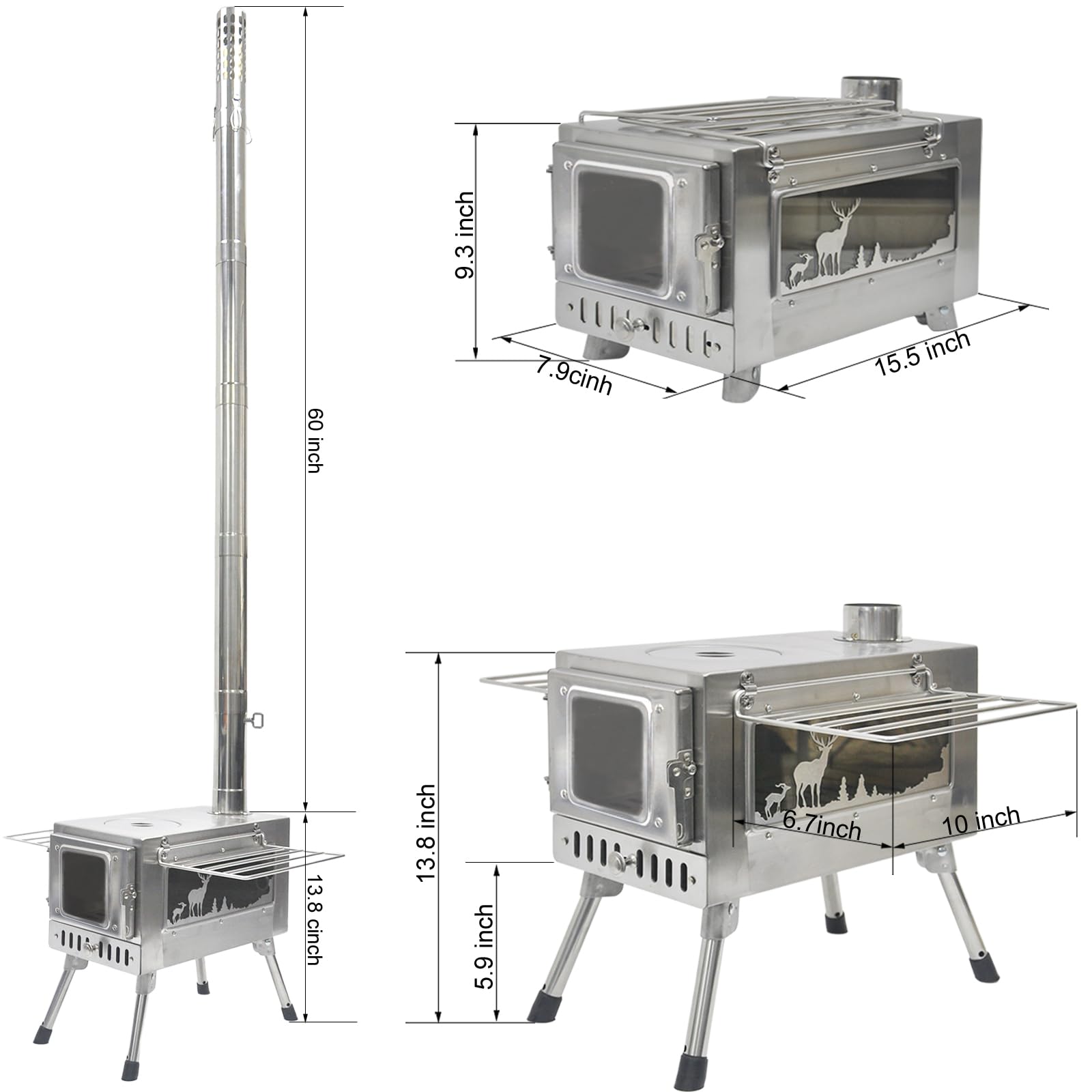 Greyhoo outdoor wood stove with assembled chimney pipe ready for easy trail setup.