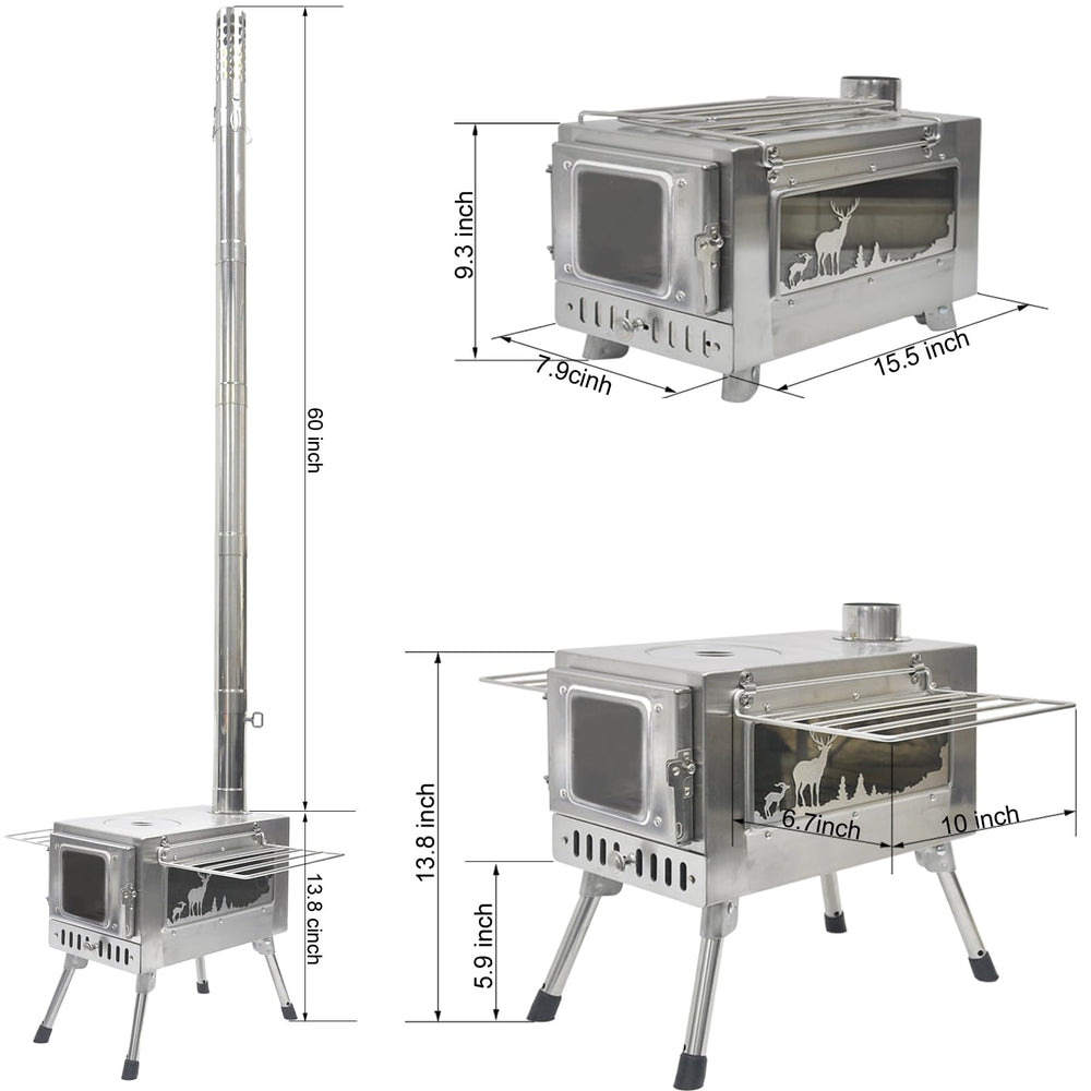 Greyhoo outdoor wood stove with assembled chimney pipe ready for easy trail setup.