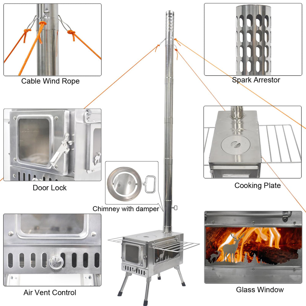 Greyhoo outdoor wood stove in use for cooking and staying warm on a camping trip.