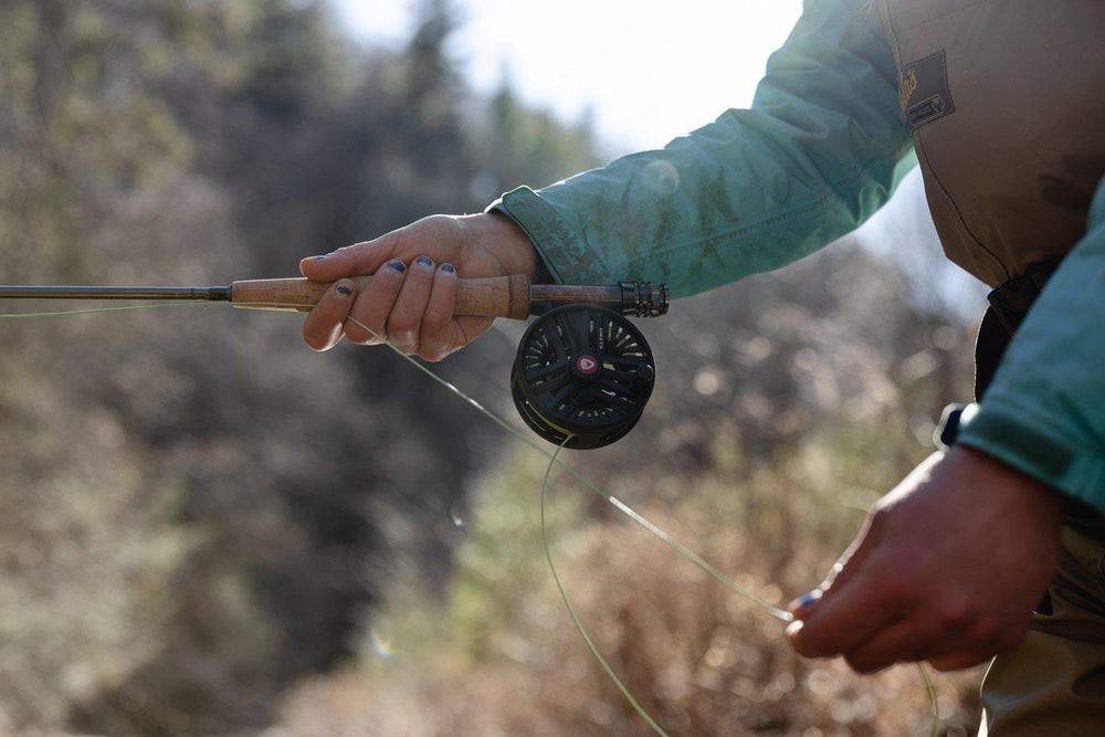 Greys Fin 3/4wt reel enabling quick line retrieval on the water