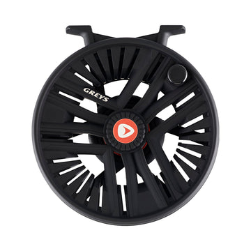 Greys Fin 9/10 reel front view shows durable aluminum body for steady casting