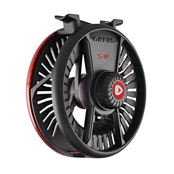 Greys Tail reel large arbor spool enables fast retrieves on fast water.