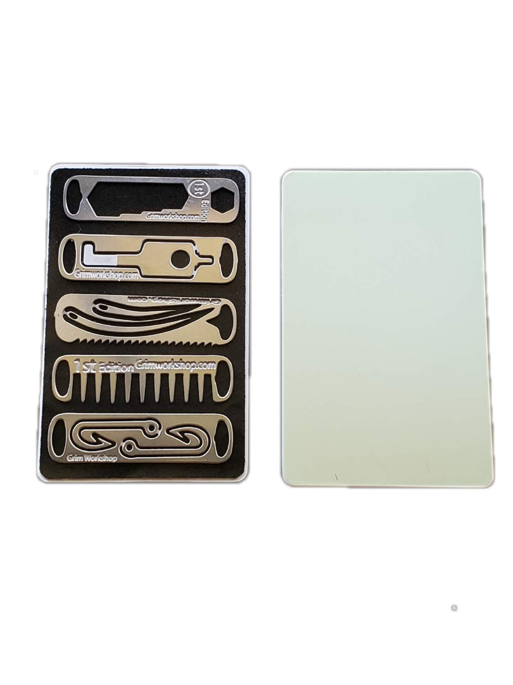 Grim Workshop credit card micro tool holder front view shows wallet-friendly slim profile.