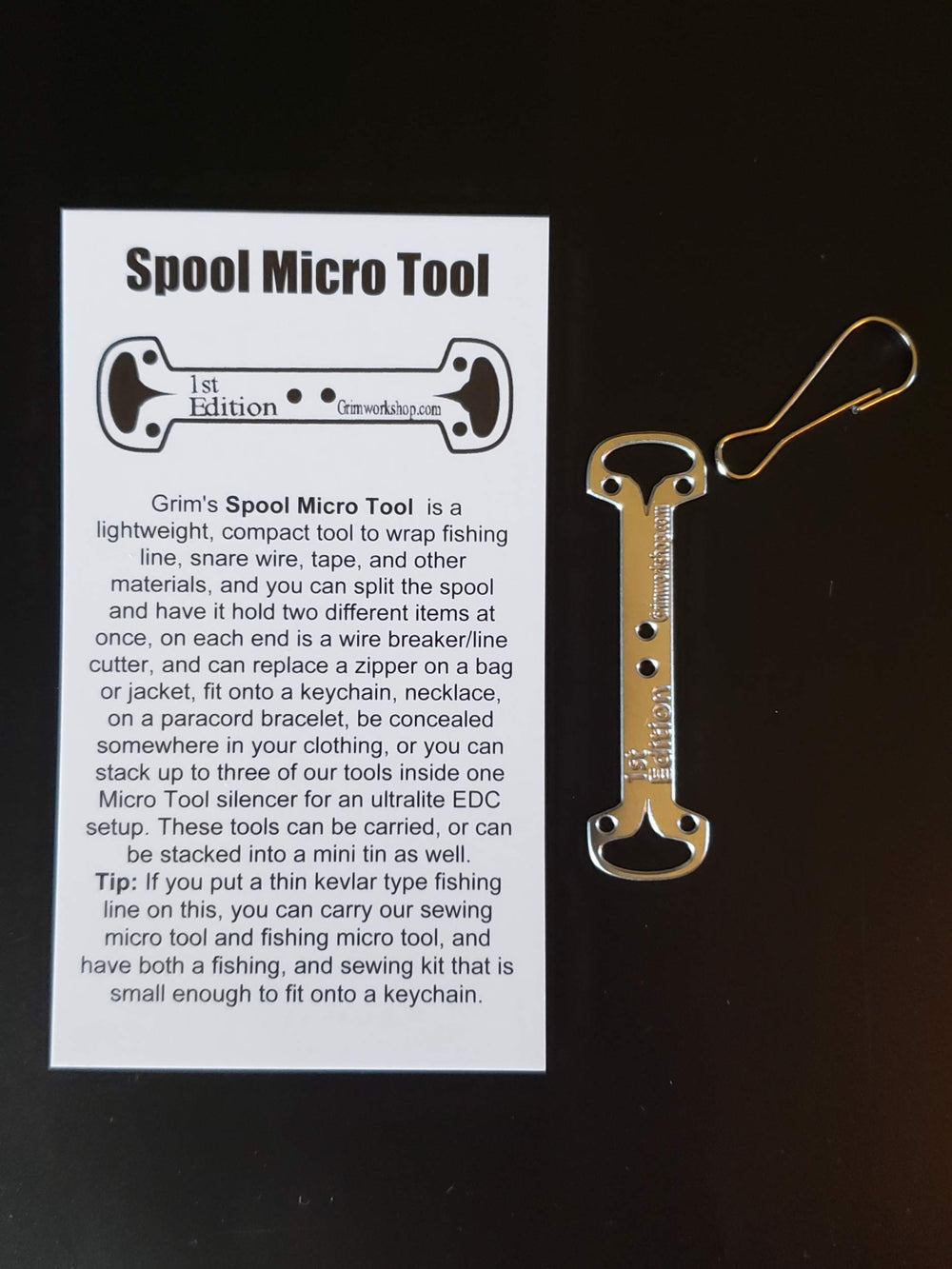 Grim Workshop micro spool size comparison demonstrates pocket-friendly form factor