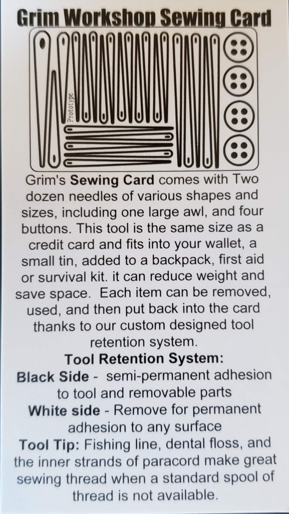 Grim Workshop Sewing Card tools-exposed shows easy access to needles and buttons
