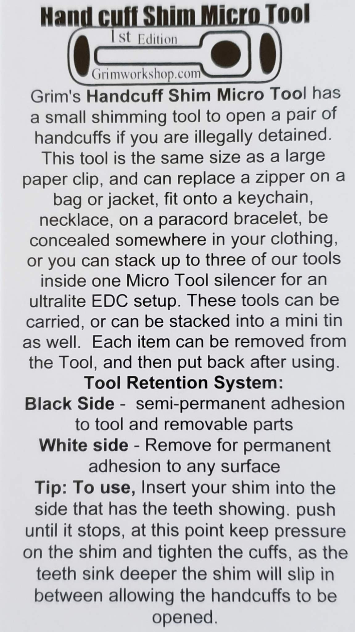 Grim Workshop tool retention system demonstrates semi-permanent adhesion for reusable workflow.