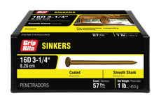 Grip-Rite 16D coated sinker with brite smooth shank for easy driving