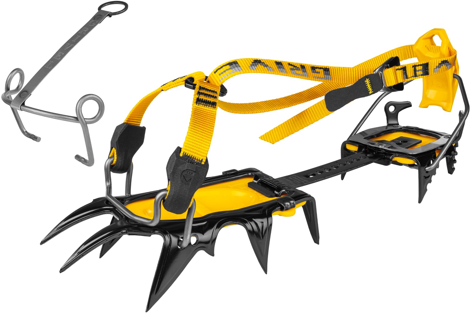 Grivel G12 DualMatic Evo crampon front view, durable chromoly steel for challenging alpine terrain